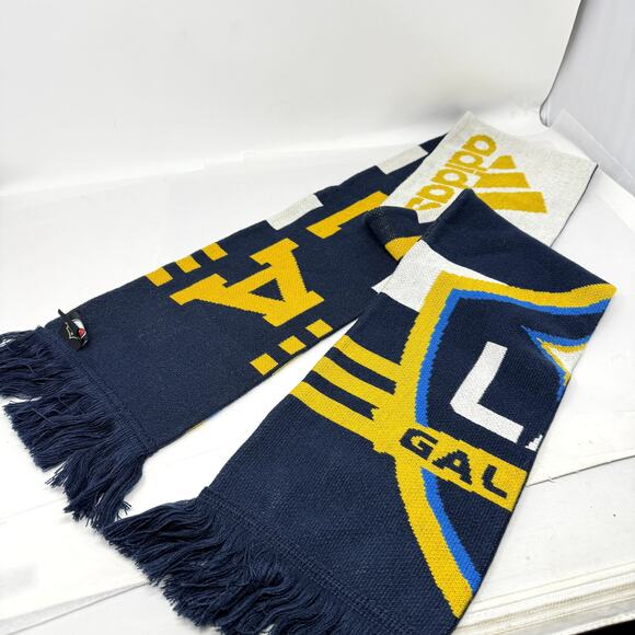 Adidas MLS LA Galaxy Scarf Blue Yellow Winter Knit Jacquard VTG Soccer Cozy - Picture 1 of 7
